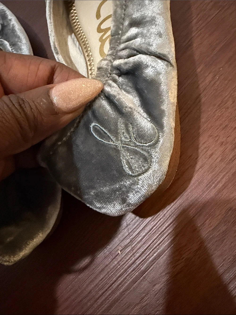 Sam Edelman Gray Velvet Ballet Flats with Bow Accent